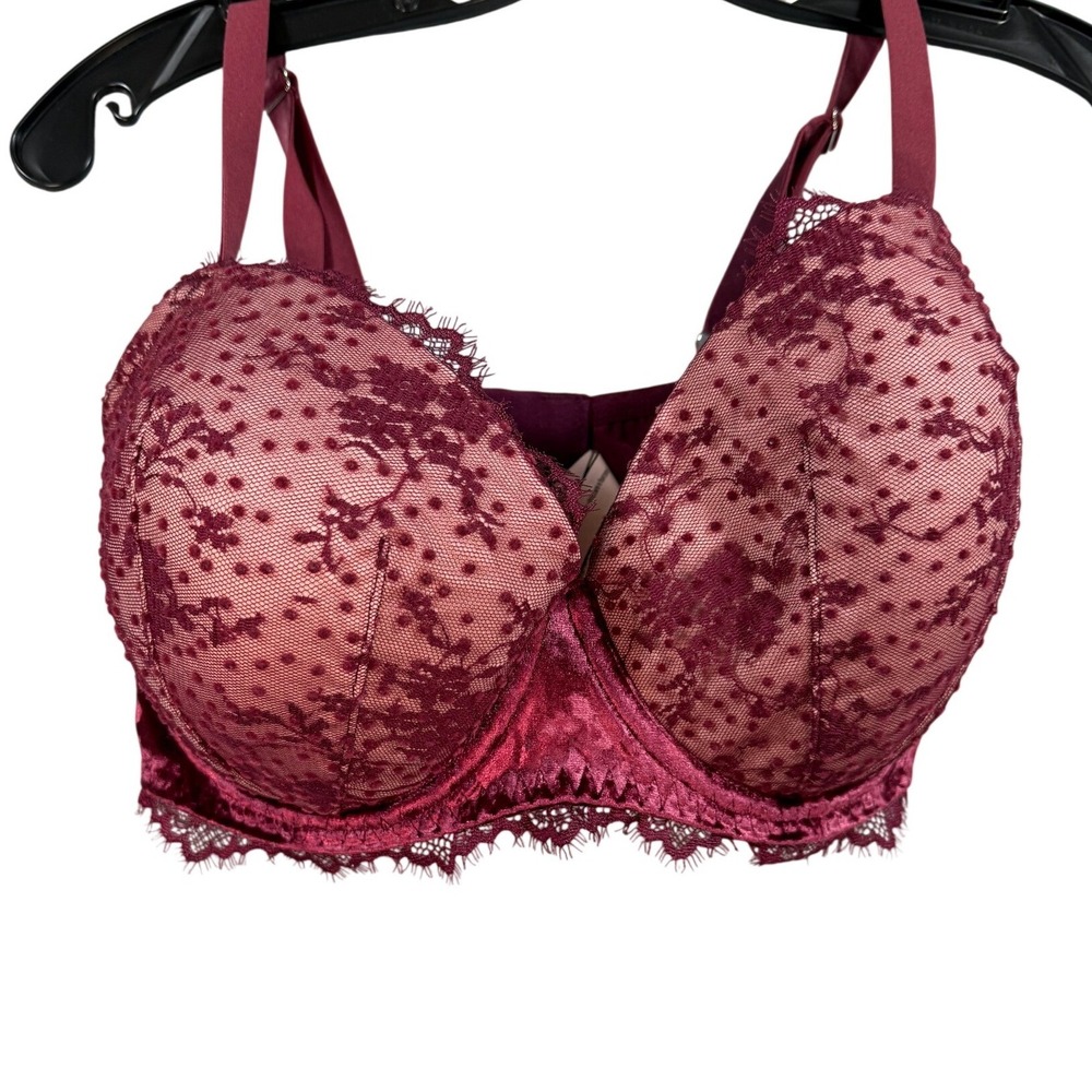 Victoria's Secret Dream Angels Lined Demi Bra Burgundy Lace 34DDD Coquette - Picture 3 of 16